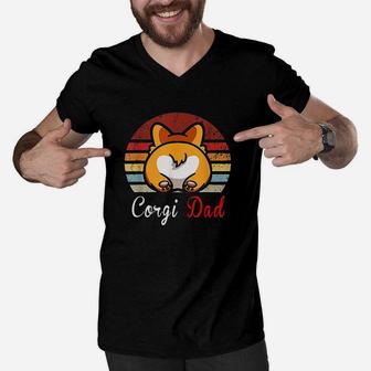 Vintage Retro Corgi Dog Lover Dad Mom Men V-Neck Tshirt | Crazezy