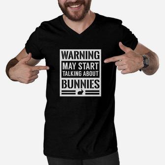 Warning May Start Talking Bunnies Rabbit Men V-Neck Tshirt - Seseable