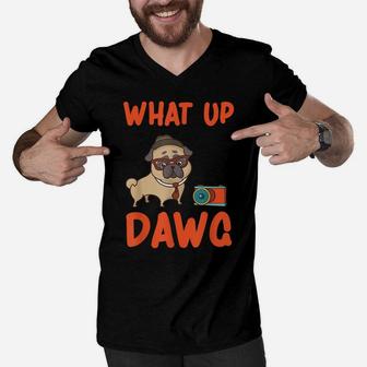 What Up Dawg | Mom Dad Dog Love Pet Men V-Neck Tshirt | Crazezy UK