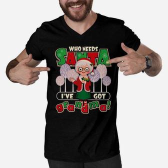 Who Need Santa I Need Grandpa Men V-Neck Tshirt - Monsterry