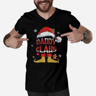 Womens Daddy Claus Christmas Santa Hat Family Group Matching Pajama Men V-Neck Tshirt | Crazezy UK