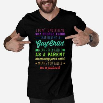 Womens Gay Pride - Proud Parent Mom Dad Parenting Quote Men V-Neck Tshirt | Crazezy