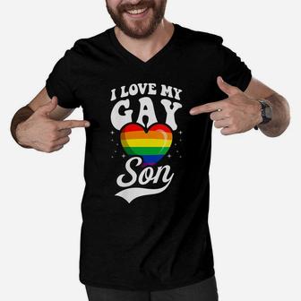 Womens I Love My Gay Son Cute Lgbtq Proud Mom Dad Parent Ally Heart Men V-Neck Tshirt | Crazezy UK
