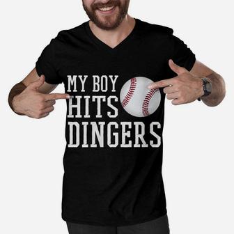 Womens My Boy Hits Dingers Proud Baseball Mom & Dad I Hit Dingers Men V-Neck Tshirt | Crazezy CA