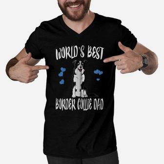 World's Best Border Collie Dad Dog Zip Hoodie Men V-Neck Tshirt | Crazezy UK