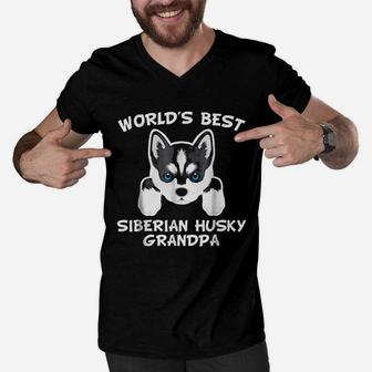 Worlds Best Siberian Husky Grandpa Dog Granddog Men V-Neck Tshirt | Crazezy