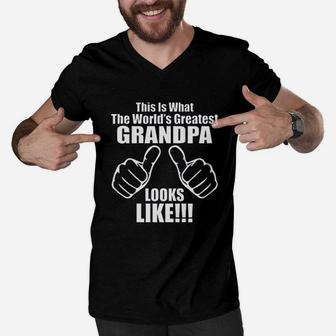 Worlds Greatest Grandpa Men V-Neck Tshirt | Crazezy