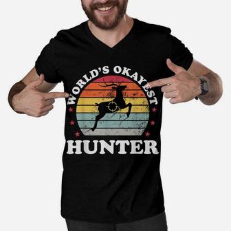 Worlds Okayest Hunter Deer Bow Hunting Funny Dad Mens Gift Men V-Neck Tshirt | Crazezy
