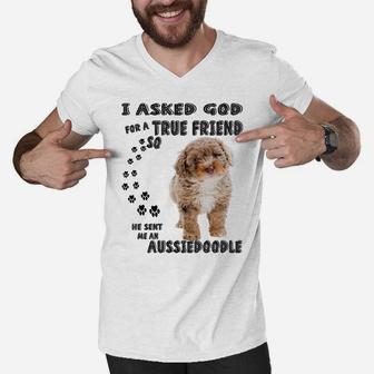 Aussiedoodle Quote Mom, Aussiepoo Dad, Cute Aussiepoodle Dog Men V-Neck Tshirt | Crazezy
