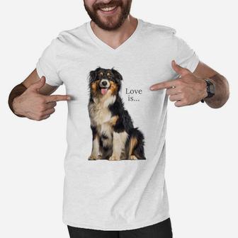 Australian Shepherd Shirt Aussie Mom Dad Love Dog Pet Tee Men V-Neck Tshirt | Crazezy AU