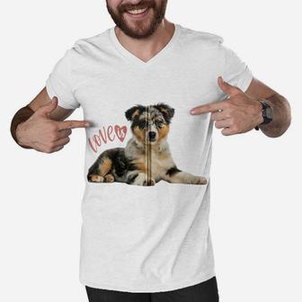 Australian Shepherd Shirt Aussie Mom Dad Love Dog Pet Tee Zip Hoodie Men V-Neck Tshirt | Crazezy UK