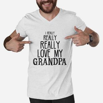 Baby Really Really Love My Grandpa Cute Funny Men V-Neck Tshirt | Crazezy UK