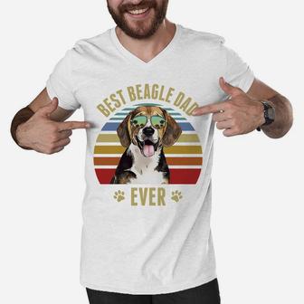 Beagle Best Dog Dad Ever Retro Sunset Beach Vibe Sweatshirt Men V-Neck Tshirt | Crazezy UK