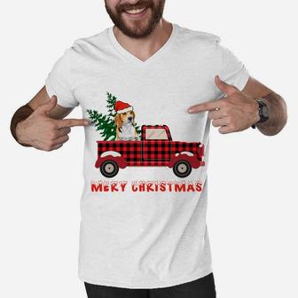 Beagle Christmas Truck Tree Mom Dad Dog Gift Sweatshirt Men V-Neck Tshirt | Crazezy