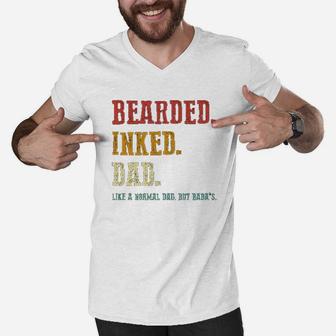 Bearded Inked Dad Like A Normal Dad But Men V-Neck Tshirt | Crazezy