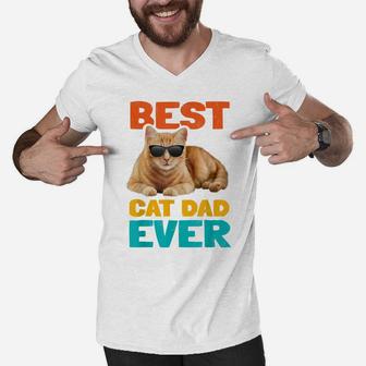 Best Cat Dad Ever Funny Cat Owner Tabby Birthday Fathers Day Men V-Neck Tshirt | Crazezy