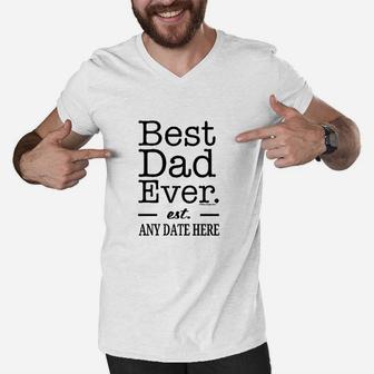 Best Dad Ever Est Date New Dad Men V-Neck Tshirt - Thegiftio UK