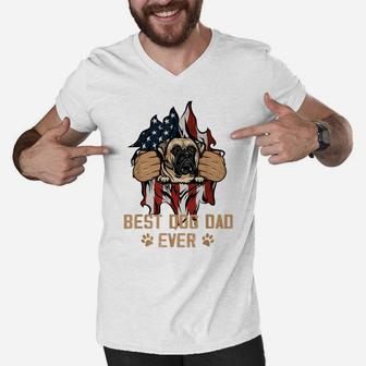 Best Dog Dad Ever Bull Mastiff Dog American Flag Men V-Neck Tshirt | Crazezy