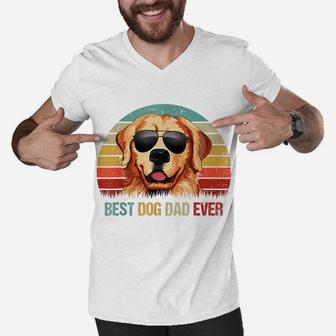 Best Dog Dad Ever Golden Retriever Tshirt Fathers Day Men V-Neck Tshirt | Crazezy