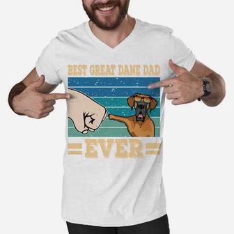 Best Great Dane Dad Funny Dog Sunglasses Vintage Great Dane Sweatshirt Men V-Neck Tshirt | Crazezy