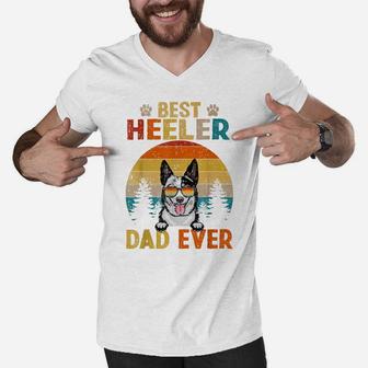 Best Heeler Dad Ever Vintage Dog Lover Men V-Neck Tshirt | Crazezy AU