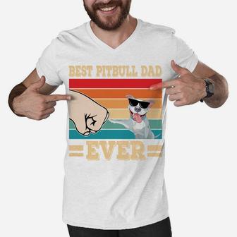 Best Pitbull Dad Retro Vintage Sunglasses Funny Dog Owner Sweatshirt Men V-Neck Tshirt | Crazezy