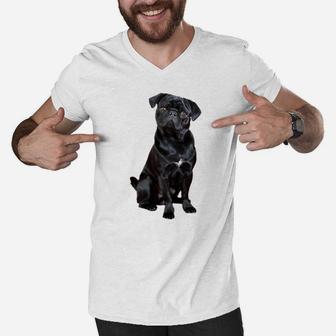 Black Pug Dog For Dog Mom Dad Funny Cute Black Pug Men V-Neck Tshirt | Crazezy