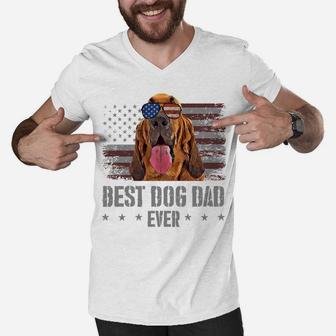 Bloodhound Best Dog Dad Ever Retro Usa American Flag Men V-Neck Tshirt | Crazezy