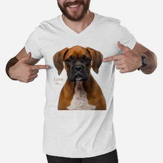 Boxer Dog Shirt Dog Mom Dad Love Is Puppy Pet Women Men Kids Men V-Neck Tshirt | Crazezy