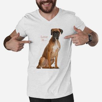 Boxer Dog Shirt Dog Mom Dad Love Is Puppy Pet Women Men Kids Men V-Neck Tshirt | Crazezy UK