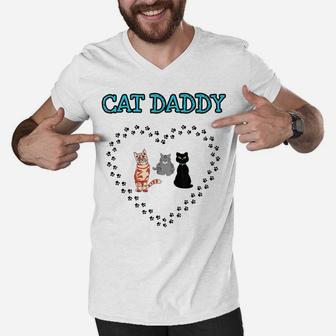 Cat Daddy Heart Three Cats Lovers Guys Men Novelty Gift Men V-Neck Tshirt | Crazezy