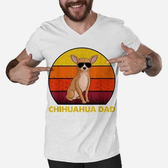 Chihuahua Dog Dad Sunset Vintage Best Chihuahua Dad Ever Men V-Neck Tshirt | Crazezy AU