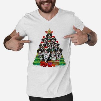 Christmas Pajama Bernese Mountain Tree Xmas For Dog Dad Mom Men V-Neck Tshirt | Crazezy