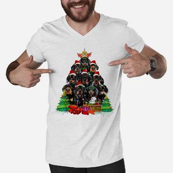 Christmas Pajama Dachshund Tree Dog Xmas For Dog Dad Dog Mom Men V-Neck Tshirt | Crazezy