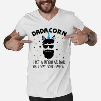 Dadacorn Gift Father's Day Daddy Beard Graphic Dad Unicorn Men V-Neck Tshirt | Crazezy