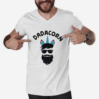 Dadacorn Unicorn Dad Beard Gift For Daddy Unicorn Men V-Neck Tshirt | Crazezy CA