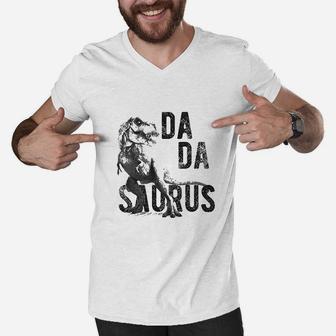 Dadasaurus Trex Funny Fathers Day Dinosaur Papa Men V-Neck Tshirt | Crazezy DE