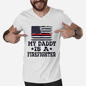 Daddy Is A Firefighter Men V-Neck Tshirt | Crazezy