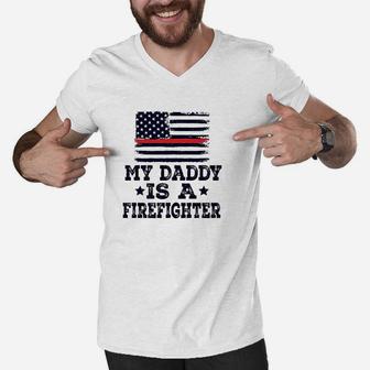 Daddy Is A Firefighter Men V-Neck Tshirt | Crazezy AU