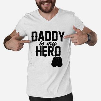 Daddy Is My Hero Military Dog Tags Men V-Neck Tshirt | Crazezy