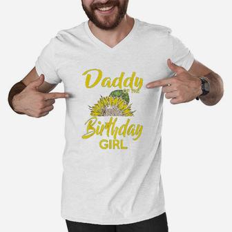 Daddy Of The Birthday Girl Dad Sunflower Gifts Men V-Neck Tshirt | Crazezy