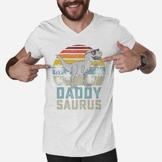 Daddysaurus T Rex Dinosaur Daddy Saurus Family Matching Men V-Neck Tshirt | Crazezy CA