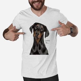 Doberman Shirt Doberman Pinscher Dog Mom Dad Love Pet Puppy Men V-Neck Tshirt | Crazezy