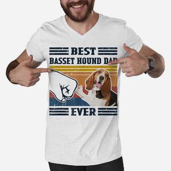 Dog Vintage Best Basset Hound Dad Dad Ever Father's Day Men V-Neck Tshirt | Crazezy AU