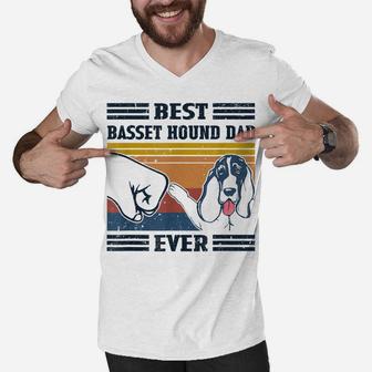 Dog Vintage Best Basset Hound Dad Ever Father's Day Men V-Neck Tshirt | Crazezy DE