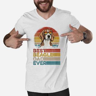 Dog Vintage Best Beagle Dad Ever Fathers Day Puppy Dog Dad Men V-Neck Tshirt | Crazezy CA