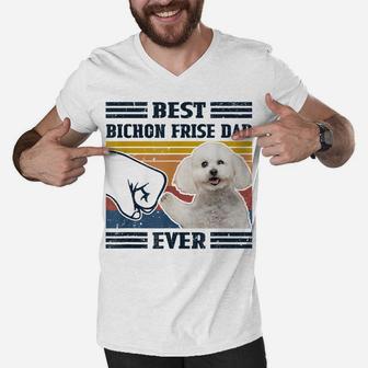 Dog Vintage Best Bichon Frise Dad Ever Father's Day Men V-Neck Tshirt | Crazezy