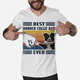 Dog Vintage Best Border Collie Dad Ever Father's Day Men V-Neck Tshirt | Crazezy