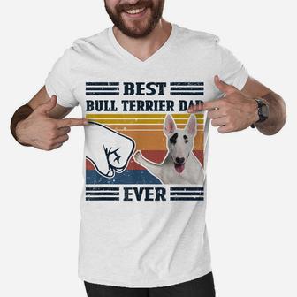 Dog Vintage Best Bull Terrier Dad Ever Father's Day Men V-Neck Tshirt | Crazezy CA