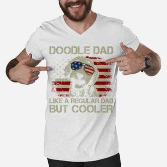 Doodle Dad Goldendoodle Regular Dad But Cooler American Flag Men V-Neck Tshirt | Crazezy UK